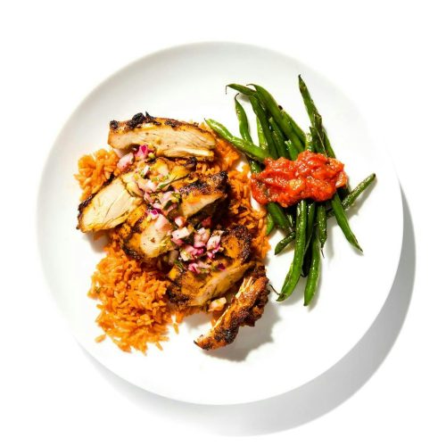 Grilled Chicken Suya with Roasted Green Beans