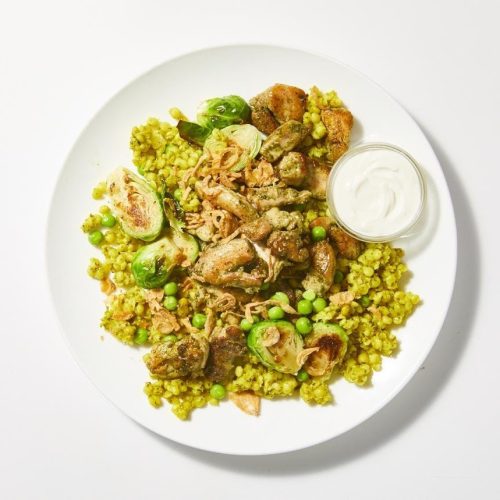 Sabzi Rubbed Chicken over Pearl Couscous Risotto