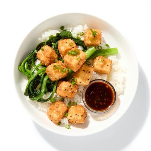 Spicy Kung Pao Sesame Tofu Rice Bowl