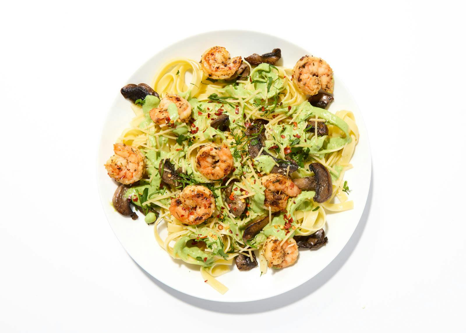 Spinach Fettuccine Alfredo with Shrimp
