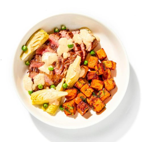 Grilled Steak with Artichoke Methi Matar Malai