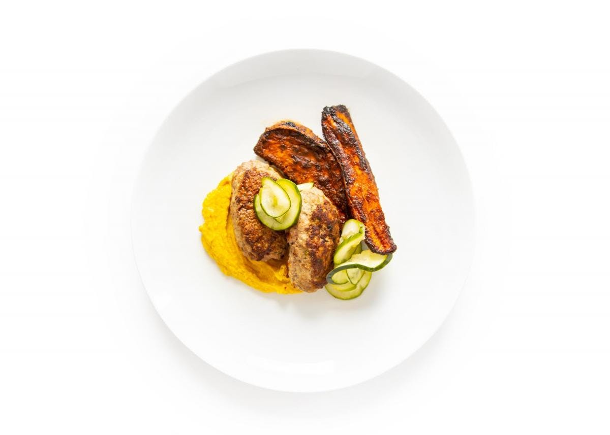 Lamb Kebab with Turmeric Hummus