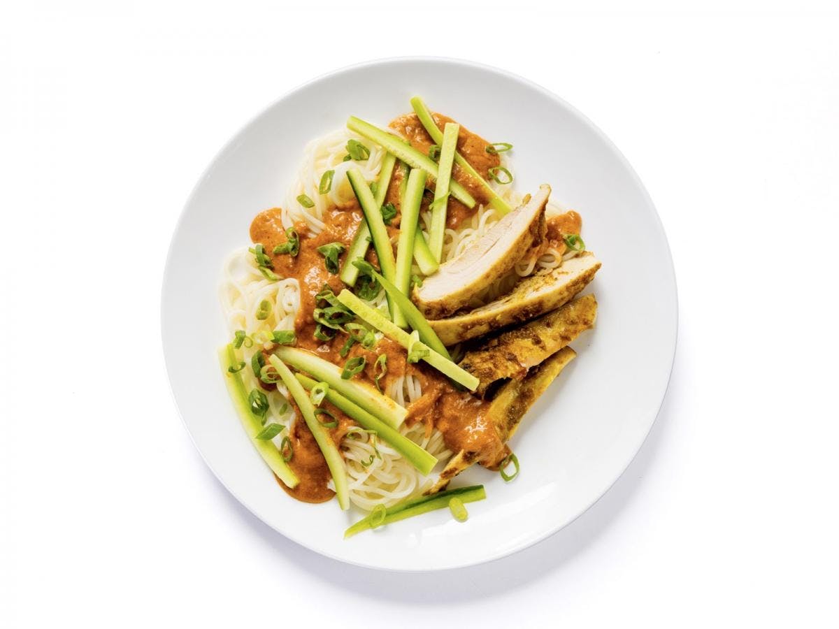 Satay Peanut Noodles with Marinated Chicken