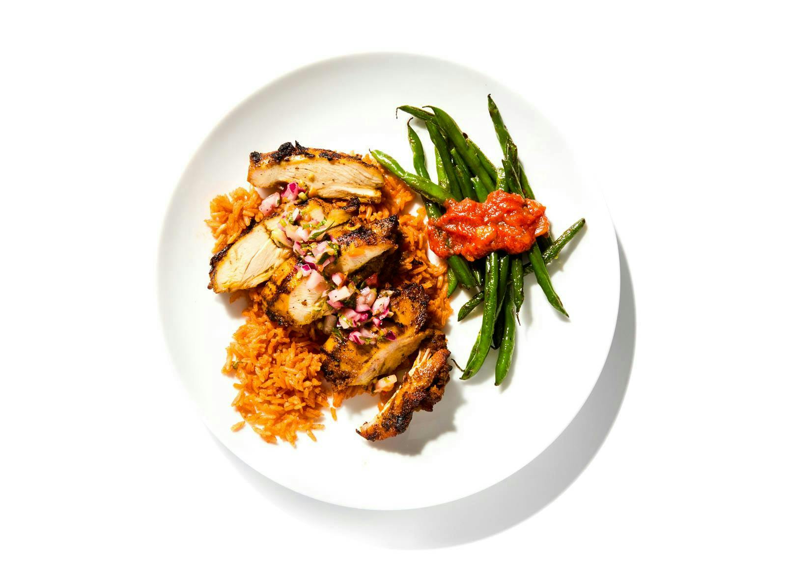 Grilled Chicken Suya with Roasted Green Beans