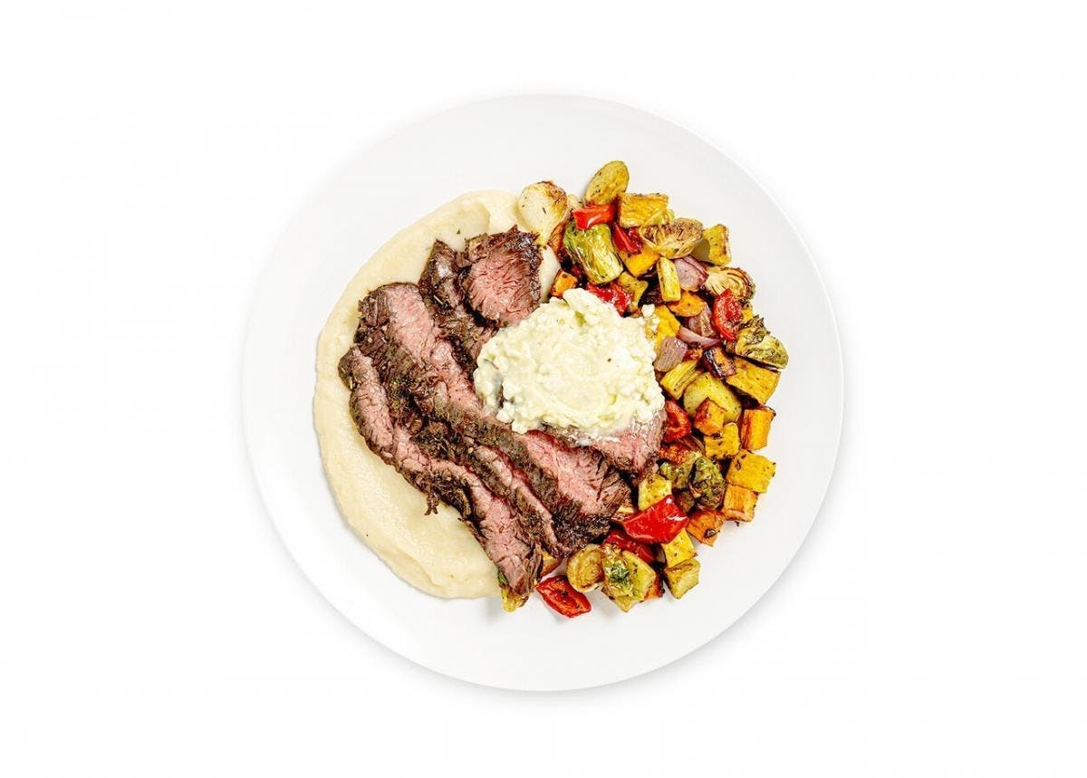 Grilled Grass Fed Skirt Steak & Celery Root Mash