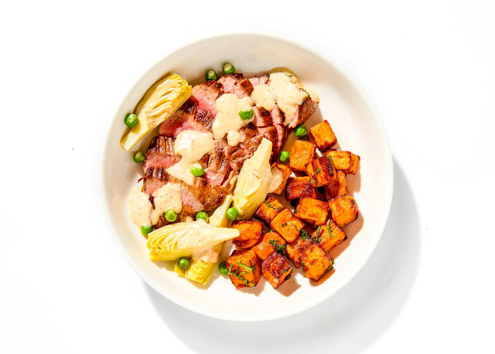 Champions Grilled Steak with Artichoke Methi Matar Malai